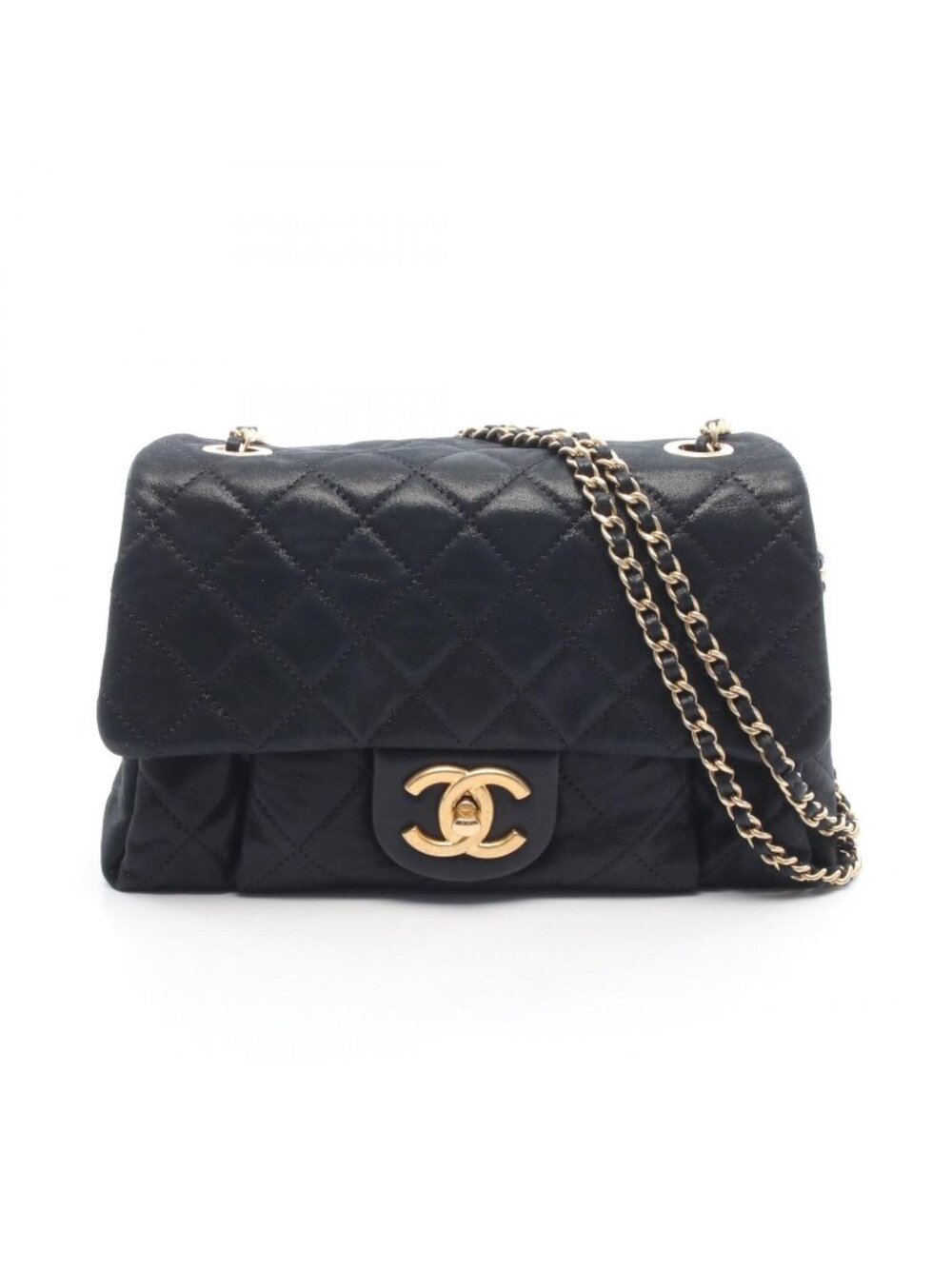 Chanel Shoulder Bag Quilted Black Leather Chain